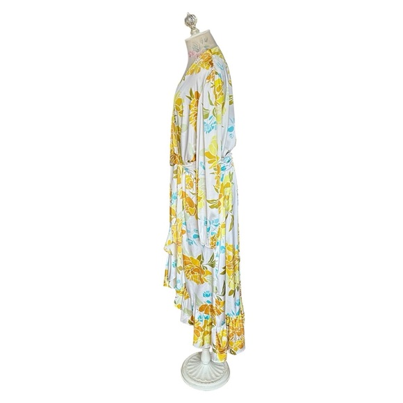 Ryegrass Women’s Yellow Floral V-Neck Wrap Dress – Size Medium - Picture 2 of 8